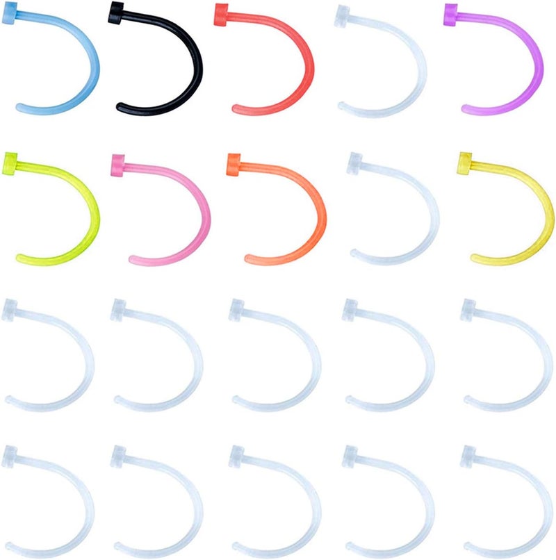 D.Bella Clear Nose Rings: 18G Retainer & 20G Hoop, Flexible Acrylic Piercing Kit for Work & Surgery - Image 1