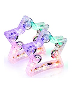 Generic 2 Pack Light Up Tambourines Metal Jingles 3 Modes LED Flashing Musical Tambourine Handheld Percussion Instrument Glow Tambourine for Wedding Party Music Stage  - Image 1