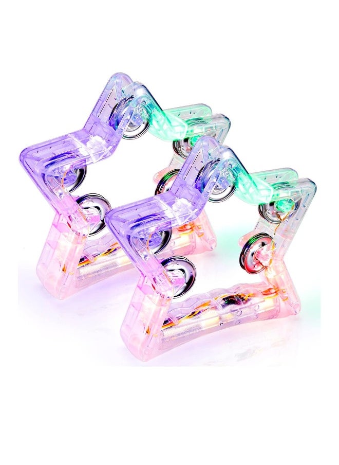 Generic 2 Pack Light Up Tambourines Metal Jingles 3 Modes LED Flashing Musical Tambourine Handheld Percussion Instrument Glow Tambourine for Wedding Party Music Stage  - Image 1