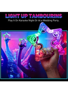 Generic 2 Pack Light Up Tambourines Metal Jingles 3 Modes LED Flashing Musical Tambourine Handheld Percussion Instrument Glow Tambourine for Wedding Party Music Stage  - Image 3