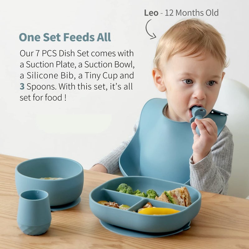 SAMiGO Silicone Baby Feeding Set, Baby Led Weaning Supplies, Suction Bowl Plate Bib Cup Self Feeding Spoons, Solid Food Eating Essentials, First Stage Utensils, 6+ Months - Image 2