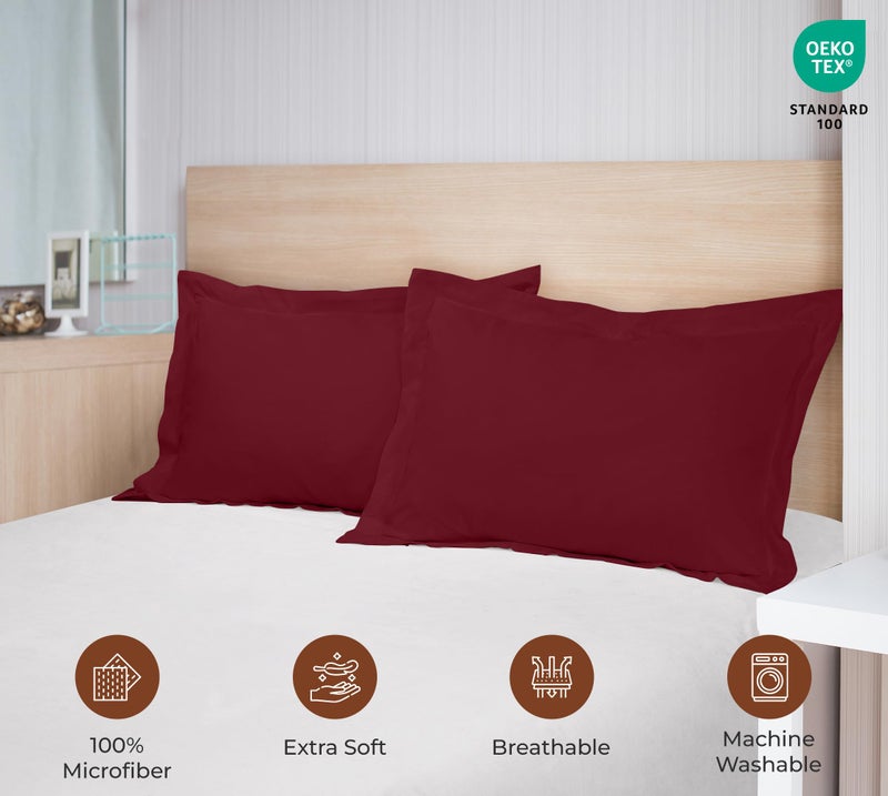 ROYALE LINENS Royale Linens Pillow Shams 2 Pack Euro Size 26 × 26 بوصة - تم تجاهلها 1800 ميكروفيات - وسادة سرير شامز مقاومة للتجاعيد فائقة النعومة والمريحة - إغلاق التداخل الخلفي - أوكسفورد وسادة (Euro Burgundy)  - Image 5