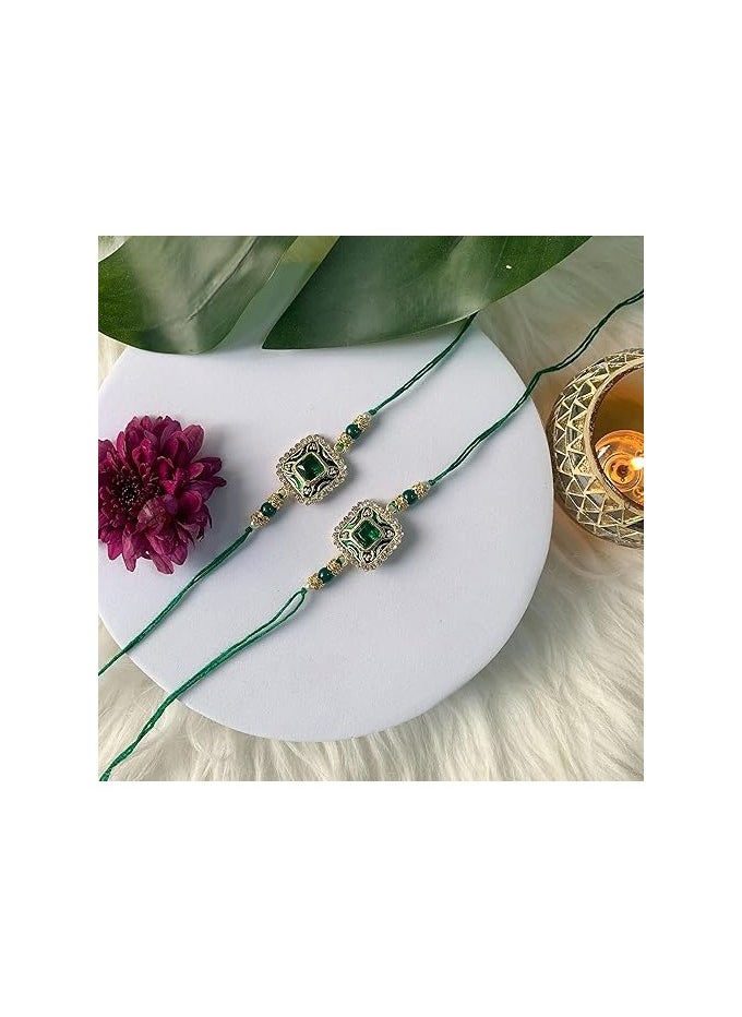 I Jewels I Jewels Pearl and Kundan Designer Bhaiya Rakhi With Roli Chawal and Rakshabandhan Card for Bro/Brother/Bhai (Pack Of 2)  - Image 2