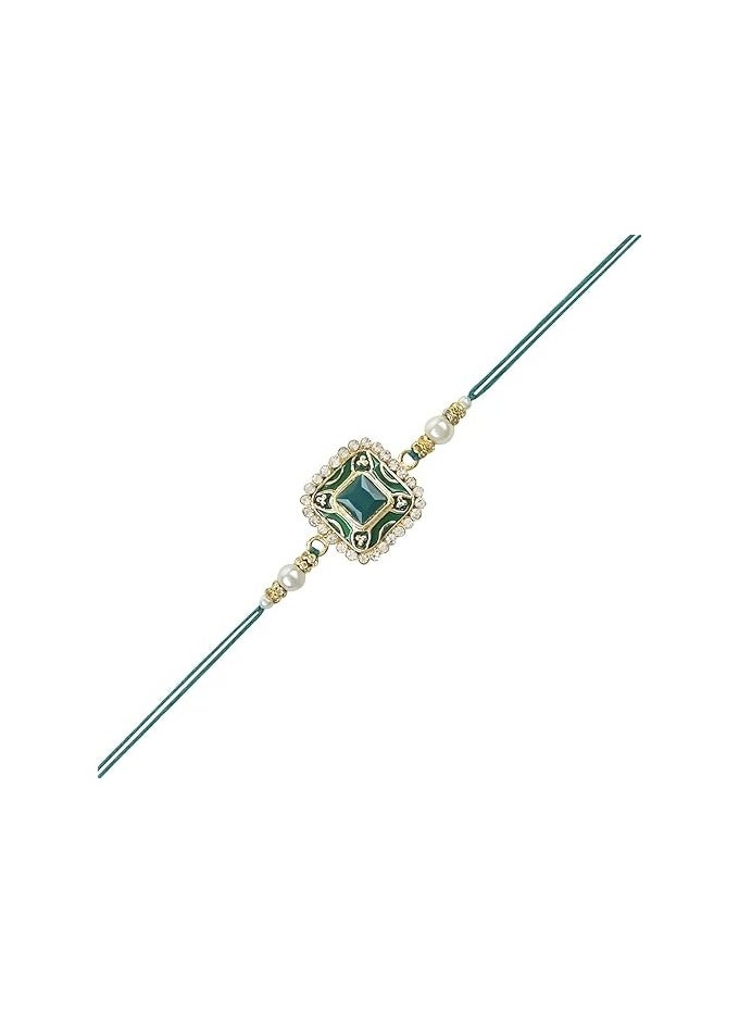 I Jewels I Jewels Pearl and Kundan Designer Bhaiya Rakhi With Roli Chawal and Rakshabandhan Card for Bro/Brother/Bhai (Pack Of 2)  - Image 4