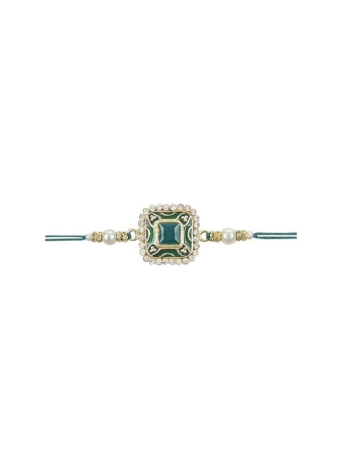 I Jewels I Jewels Pearl and Kundan Designer Bhaiya Rakhi With Roli Chawal and Rakshabandhan Card for Bro/Brother/Bhai (Pack Of 2)  - Image 5
