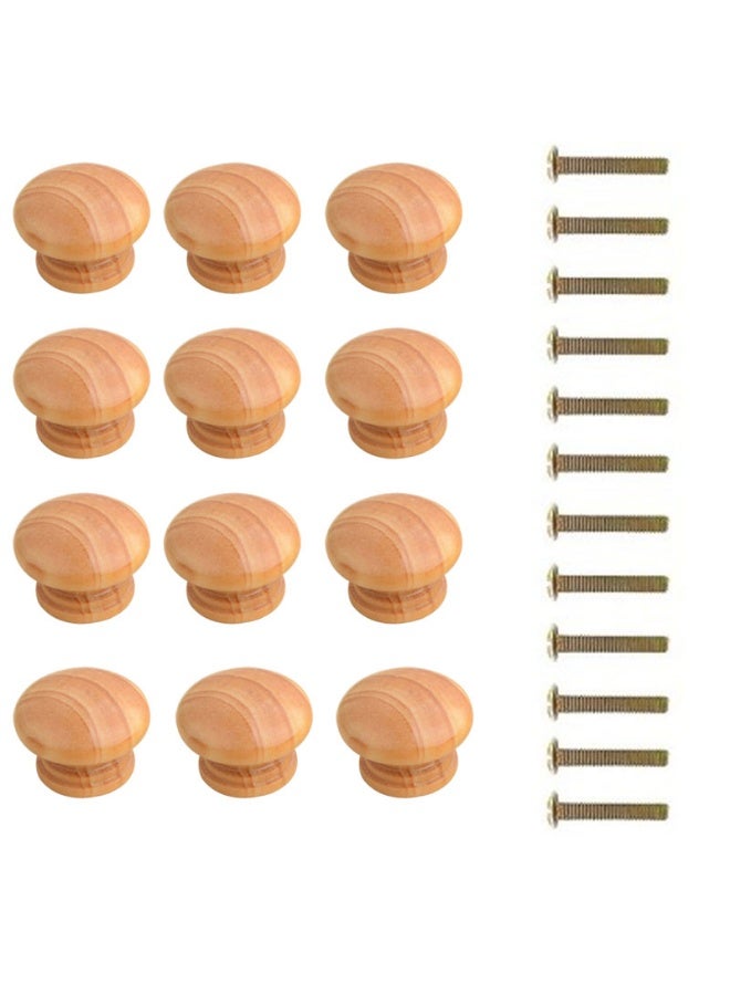 12 PCS Round Mushroom Shape Wooden Cabinet Knobs Drawer Pulls with Screw 35 x 26mm - Image 1