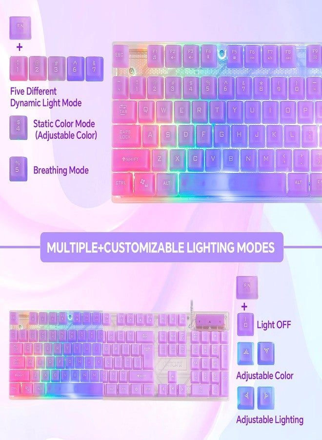 CHONCHOW RGB Gaming Keyboard and Mouse Combo,USB Wired Custom Clear Keyboards, Rainbow LED Backlight Transparent Keyboard Mouse Set for Computer Windows PC PS4 Xbox Laptop - Image 2