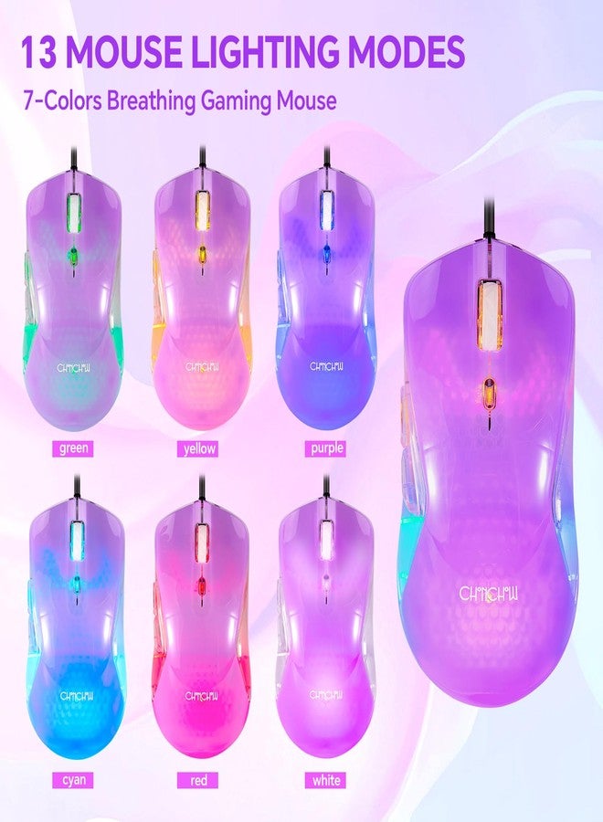 CHONCHOW RGB Gaming Keyboard and Mouse Combo,USB Wired Custom Clear Keyboards, Rainbow LED Backlight Transparent Keyboard Mouse Set for Computer Windows PC PS4 Xbox Laptop - Image 4
