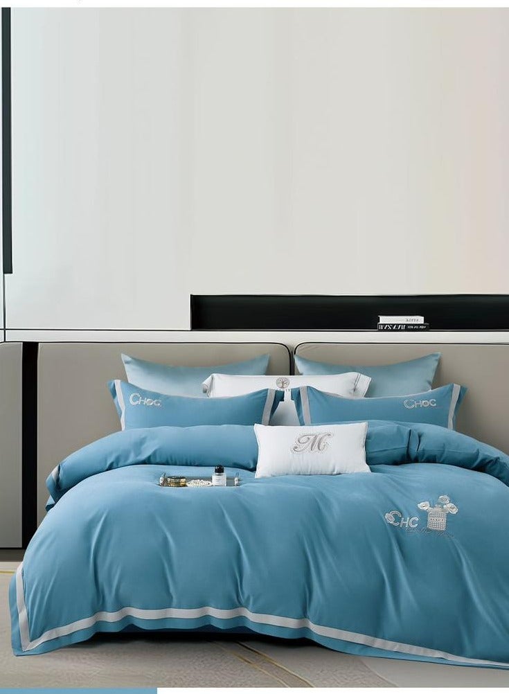 All-cotton high quality 220*240cm duvet cover with minimalist embroidery, 4-piece pure cotton sheet set with pillow cases,new model - Image 1