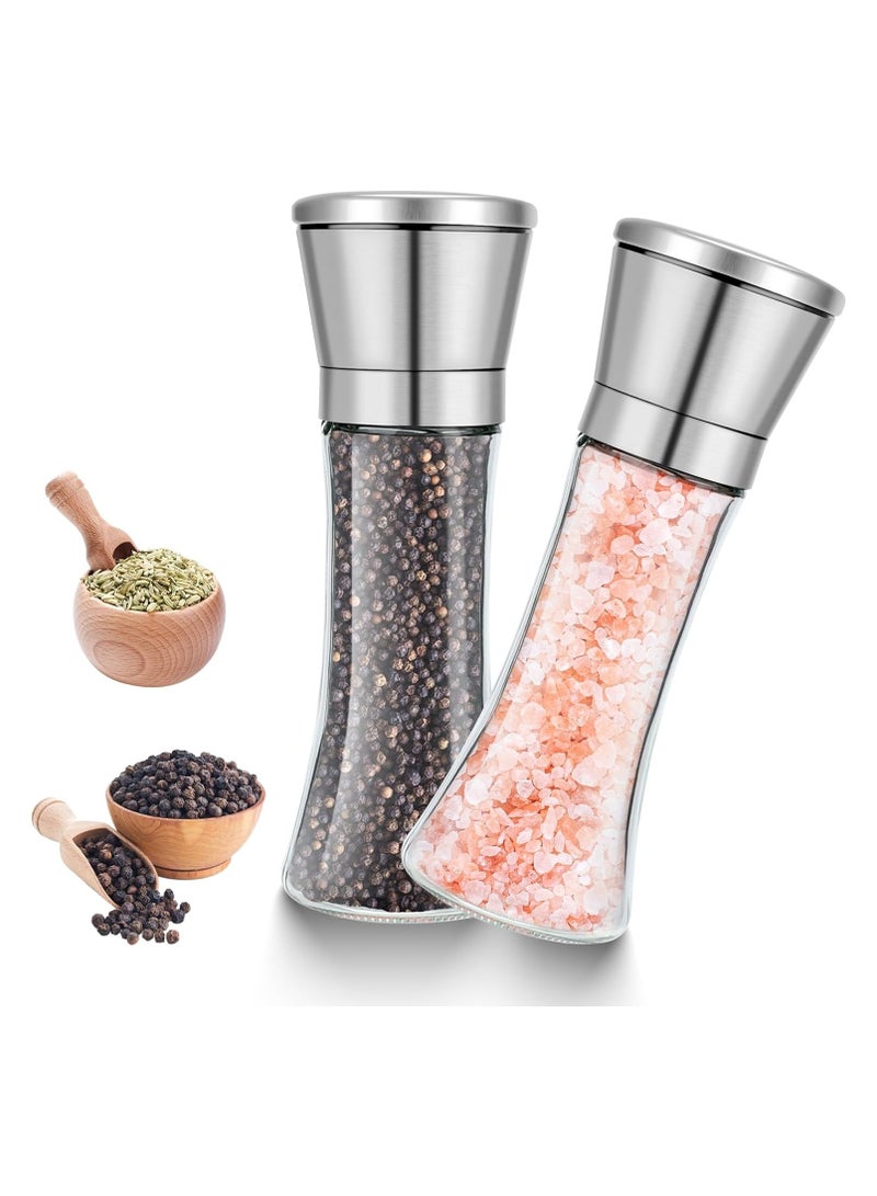 Set of 2 Glass Salt and Pepper Grinder, Adjustable Coarseness Salt and Pepper Mill Shaker Set - Image 1
