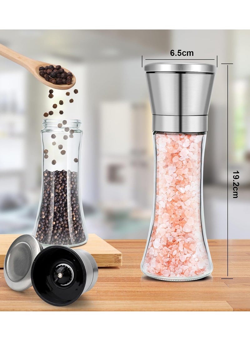 Set of 2 Glass Salt and Pepper Grinder, Adjustable Coarseness Salt and Pepper Mill Shaker Set - Image 3