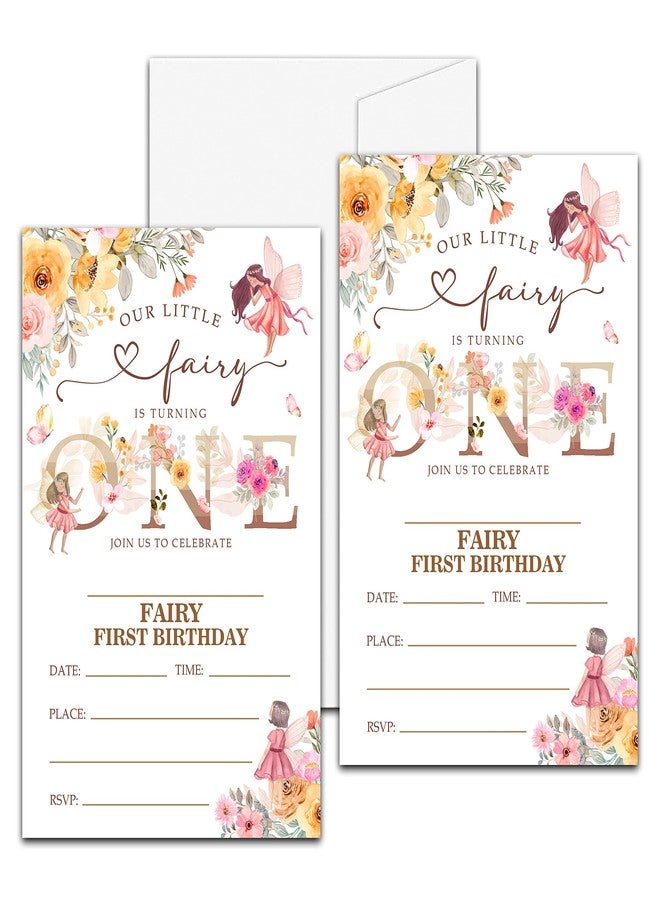 Levitatinyear Fairy 1st Birthday Party Invitation, Garden Fairy Themed Fill-In Invites, 20 Floral Invitations With Envelopes for Women (4" X 6"), Adults Butterfly Party Favors Decorations and Supplies -56 - Image 1