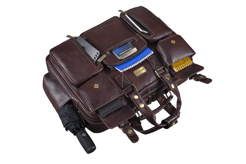 BRAND LEATHER 16 inch Genuine Leather Laptop Messenger Bag (Brown) - Image 4
