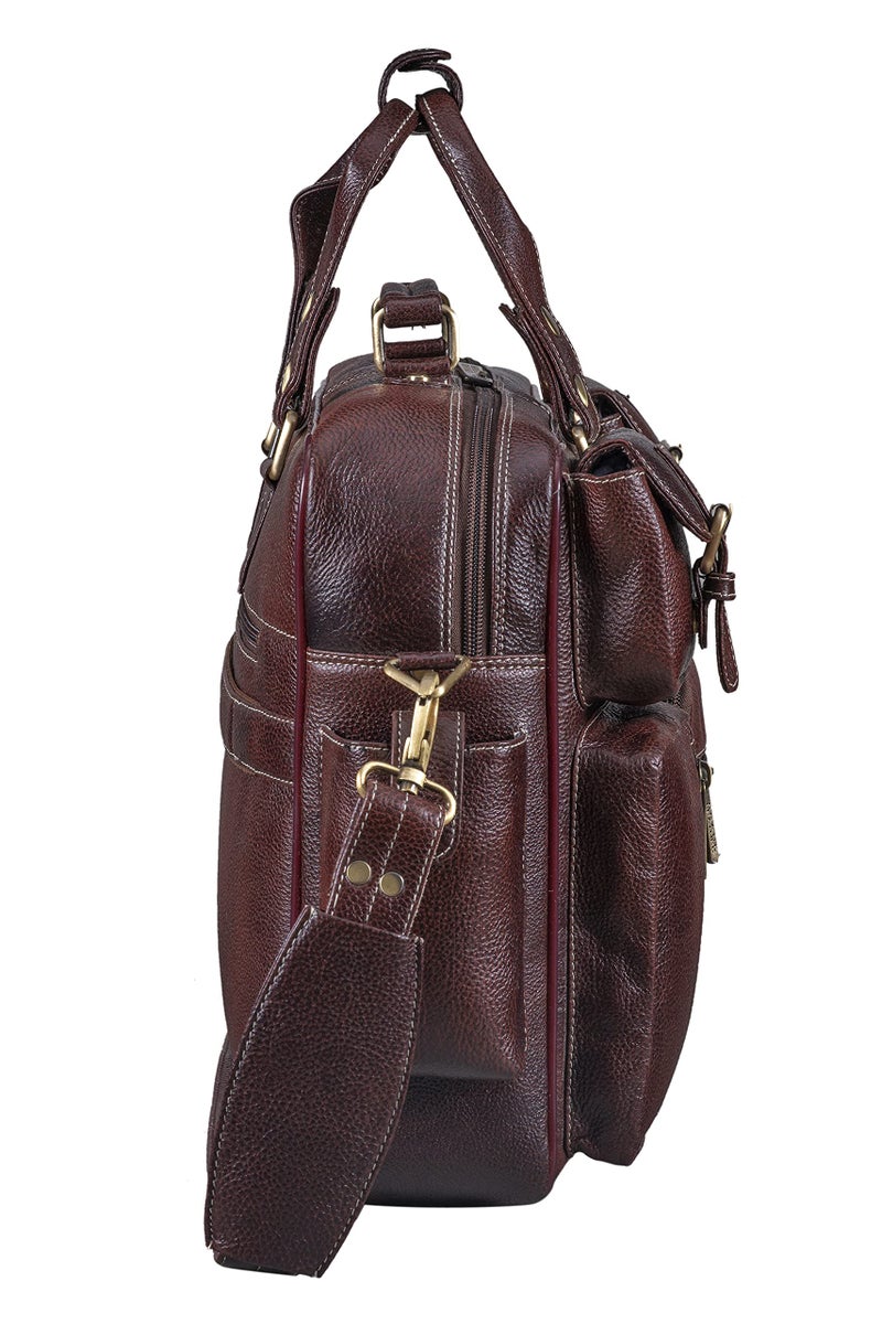 BRAND LEATHER 16 inch Genuine Leather Laptop Messenger Bag (Brown) - Image 3