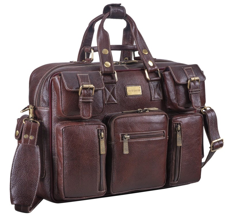 BRAND LEATHER 16 inch Genuine Leather Laptop Messenger Bag (Brown) - Image 1