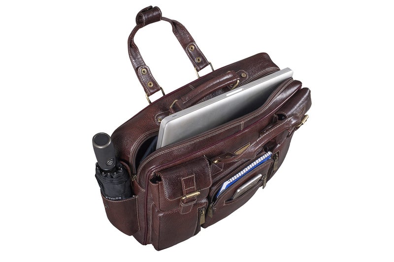 BRAND LEATHER 16 inch Genuine Leather Laptop Messenger Bag (Brown) - Image 5