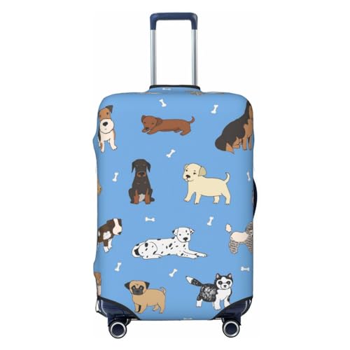 Lukbfall Dogs Blue Background Luggage Suitcase Covers Elastic Washable Cute Puppy Luggage Protector Travel Suitcase Protective Cover For Kid And Adult, L (Fit 25-28 Inch Luggage) - Image 1