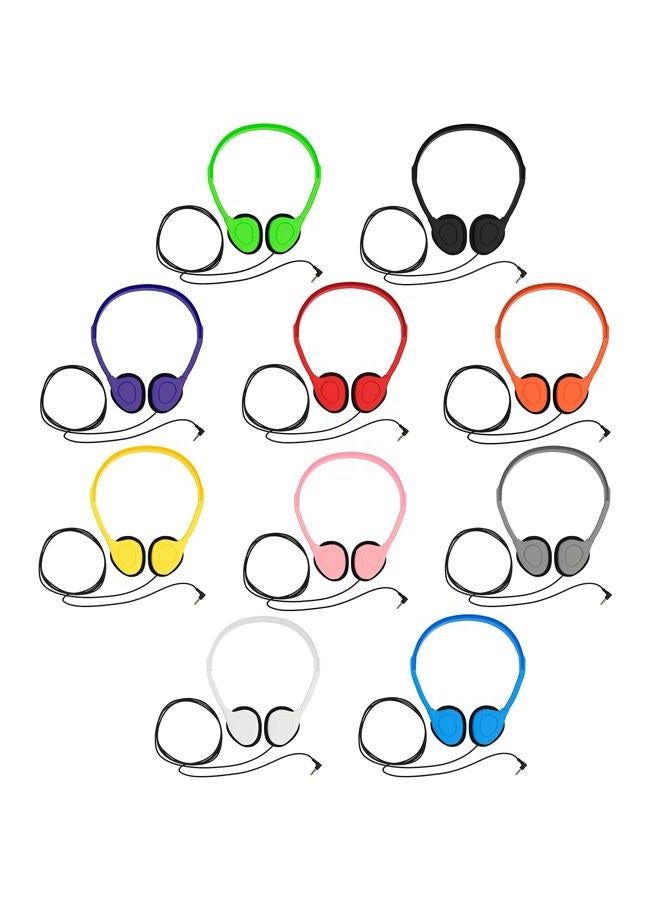 Maeline Bulk On-Ear Headphones with 3.5 mm Headphone Plug - 10 Pack Wholesale Bundle - Multi Color - Image 2