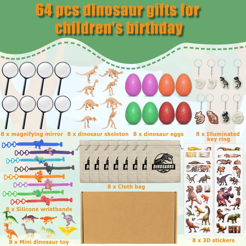 FEMBW Dinosaur Party Favors for Kids,Dino Birthday Toys with Hatchable Eggs,Glow-in-the-Dark Keychains, Skeleton Models,3D Stickers & Magnifying Glass â€“ Dinosaur Themed Party Toys for Boys & Girls - Image 2
