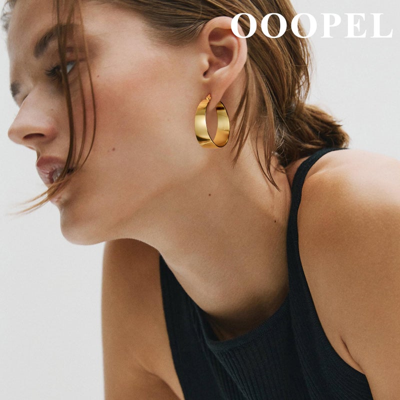 OOOPEL 10mm Thick Chunky Gold Hoops Earrings for Women 14K Real Gold Plated Hoop Earrings for Women Hypoallergenic Lightweight Big Hoop Earrings Jewelry Gifts 30/40/50/60MM - Image 2