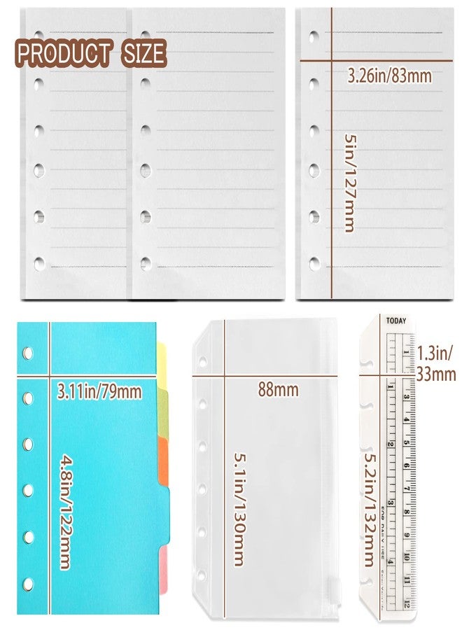 DY.2ten Refillable A7 Notebook Set, 3 Pack Lined Refill Paper, A7 Clear Zipper Binder Pockets, Dividers, Ruler Marker, Paper Refill for 6-Ring Binders Planner Notebook - Image 2