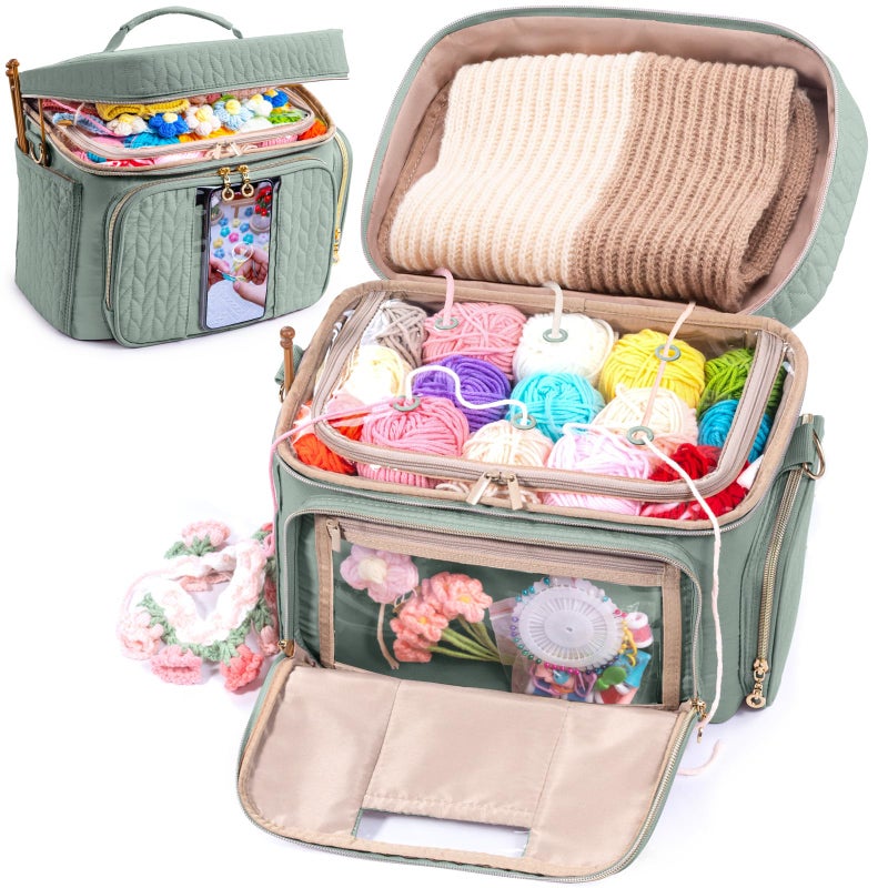 MYBAGZING حقيبة تنظيم الكروشيه من ماي باجزينج - حقائب خيوط للكروشيه - حقيبة تخزين للكروشيه مزودة بجيوب لخطافات الكروشيه وملحقات الكروشيه - منظمات خيوط - حوامل خيوط للكروشيه - حقائب حياكة - Image 1