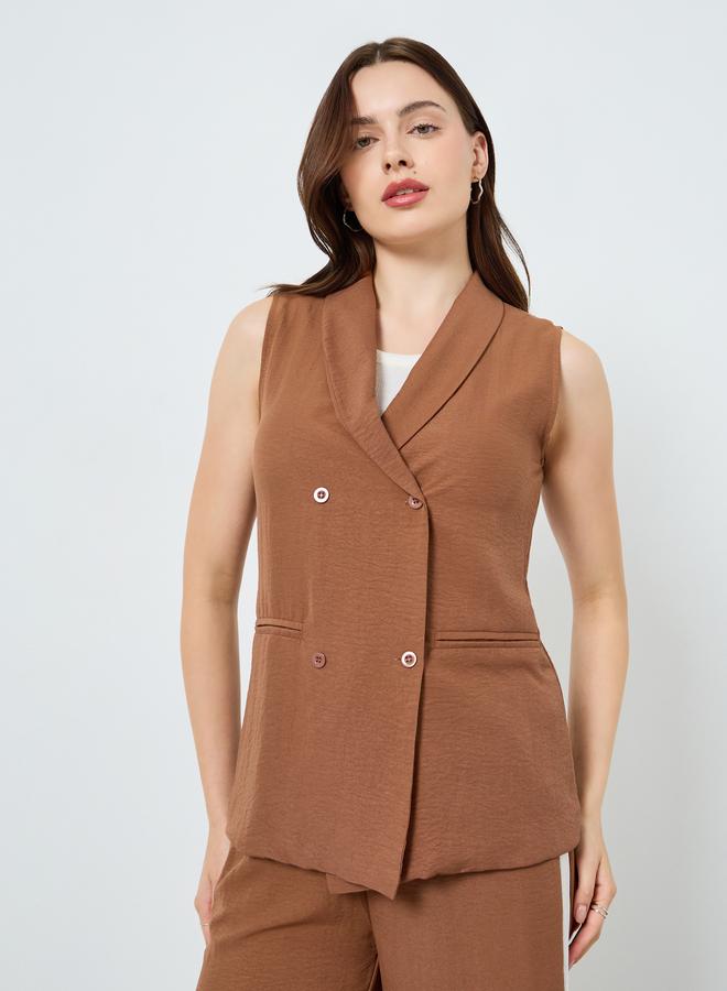 Styli Sleeveless  Blazer With Straight Leg Pants With Side Stripe - Image 3