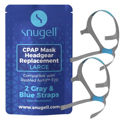 استبدال حزام سنوجيل لغطاء رأس AirFit ResMed F20 كبير قناع الوجه الكامل لوازم CPAP 2Pack رمادي أزرق ناعم للغاية نايلون مرن فاخر للراحة والمتانة المشابك غير مدرجة