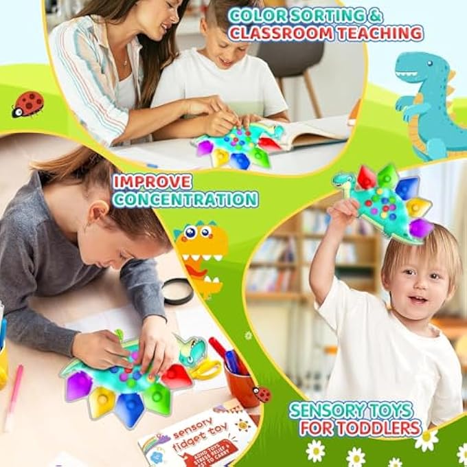 DINOSAUR COLOR SORTING SENSORY TOY - TODDLER FINE MOTOR MATCHING GAME, MONTESSORI ROADTRIP TRAVEL ESSENTIAL, CLASSROOM STOCKING STUFFERS, GIFT FOR 3-5 YEAR OLD BOYS - Image 3