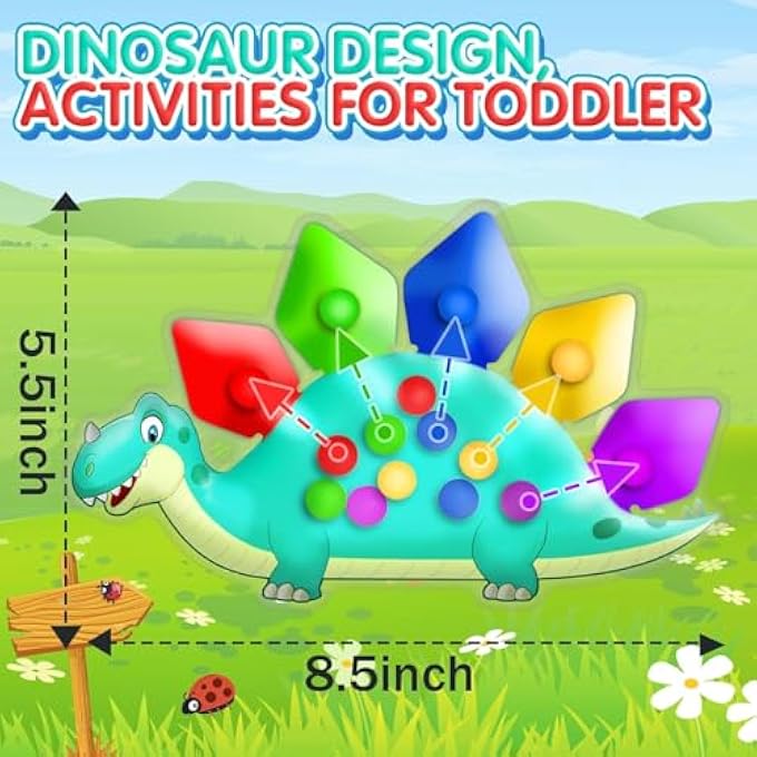 DINOSAUR COLOR SORTING SENSORY TOY - TODDLER FINE MOTOR MATCHING GAME, MONTESSORI ROADTRIP TRAVEL ESSENTIAL, CLASSROOM STOCKING STUFFERS, GIFT FOR 3-5 YEAR OLD BOYS - Image 5