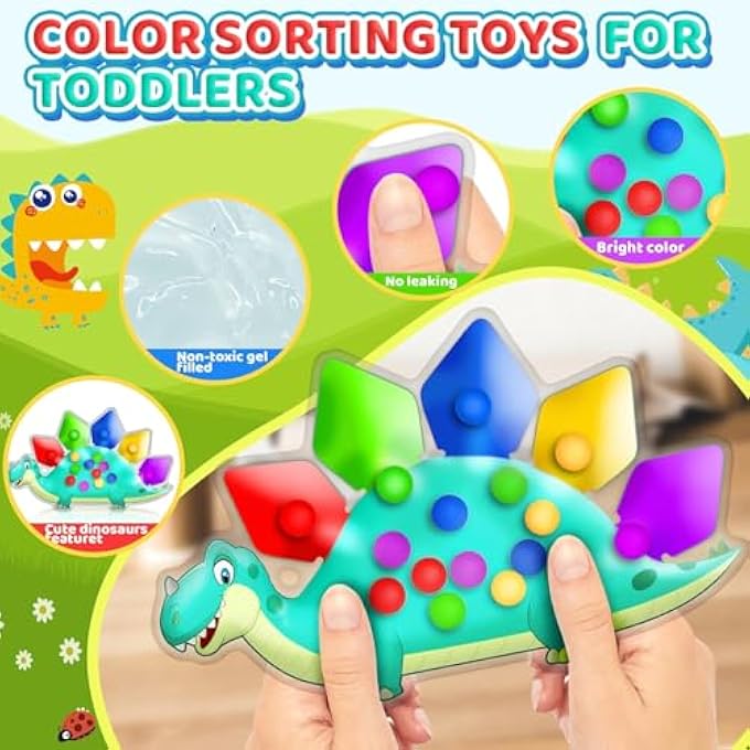 DINOSAUR COLOR SORTING SENSORY TOY - TODDLER FINE MOTOR MATCHING GAME, MONTESSORI ROADTRIP TRAVEL ESSENTIAL, CLASSROOM STOCKING STUFFERS, GIFT FOR 3-5 YEAR OLD BOYS - Image 2