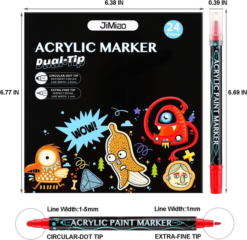 deziine deziine�Paint Markers Paint Pens 24 Colors, Acrylic Paint Pens Dual Tip for Wood, Canvas, Stone, Rock Painting, Glass, Ceramic, Acrylic Dot Markers Pen For DIY Crafts Making Art Supplies (24 COLOR)  - Image 3
