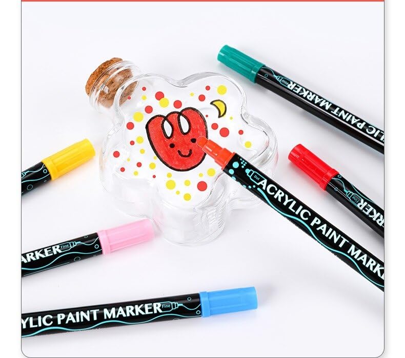 deziine deziine�Paint Markers Paint Pens 24 Colors, Acrylic Paint Pens Dual Tip for Wood, Canvas, Stone, Rock Painting, Glass, Ceramic, Acrylic Dot Markers Pen For DIY Crafts Making Art Supplies (24 COLOR)  - Image 4