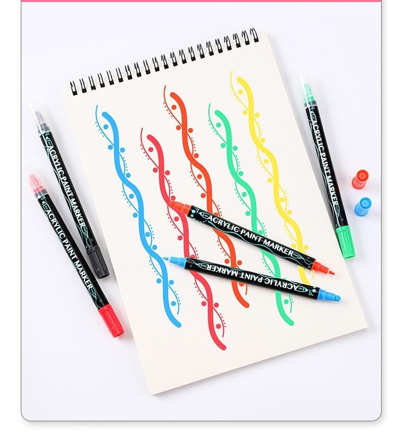 deziine deziine�Paint Markers Paint Pens 24 Colors, Acrylic Paint Pens Dual Tip for Wood, Canvas, Stone, Rock Painting, Glass, Ceramic, Acrylic Dot Markers Pen For DIY Crafts Making Art Supplies (24 COLOR)  - Image 5