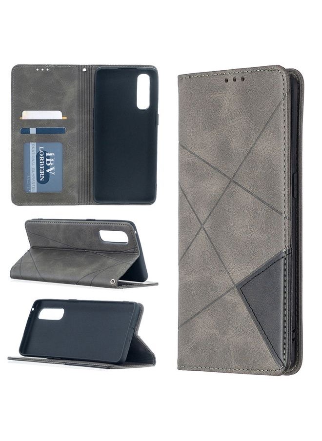 HuHa Case Cover For OPPO Find X2 Neo / Reno 3 Pro Rhombus Texture Horizontal Flip Magnetic Leather Case with Holder & Card Slots Grey 