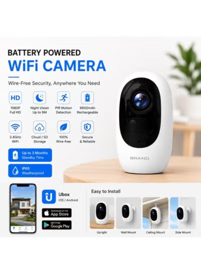 1080P Battery Powered WiFi Security Camera Wireless Outdoor, Full HD Home Surveillance Camera with Rechargeable Battery, Smart Motion Detection, Infrared & Full Color Night Vision, Two-Way Audio, Built-in Microphone and Speaker, IP65 Waterproof Weatherproof Design, Remote Mobile Viewing, SD Card Storage Support, Real-Time Motion Alerts, Wireless Easy Installation, Wide Angle Monitoring, Indoor & Outdoor CCTV Camera, Home Security System for House, Apartment, Farm, Office, Warehouse, Garage, Garden, Shop, Villa, Parking Area, Backyard, Front Door, Property Protection, 24/7 Surveillance, Live Video Streaming, Mobile App Control, Energy Efficient, Reliable Outdoor Monitoring Camera, Smart Wireless CCTV Solution - Image 3
