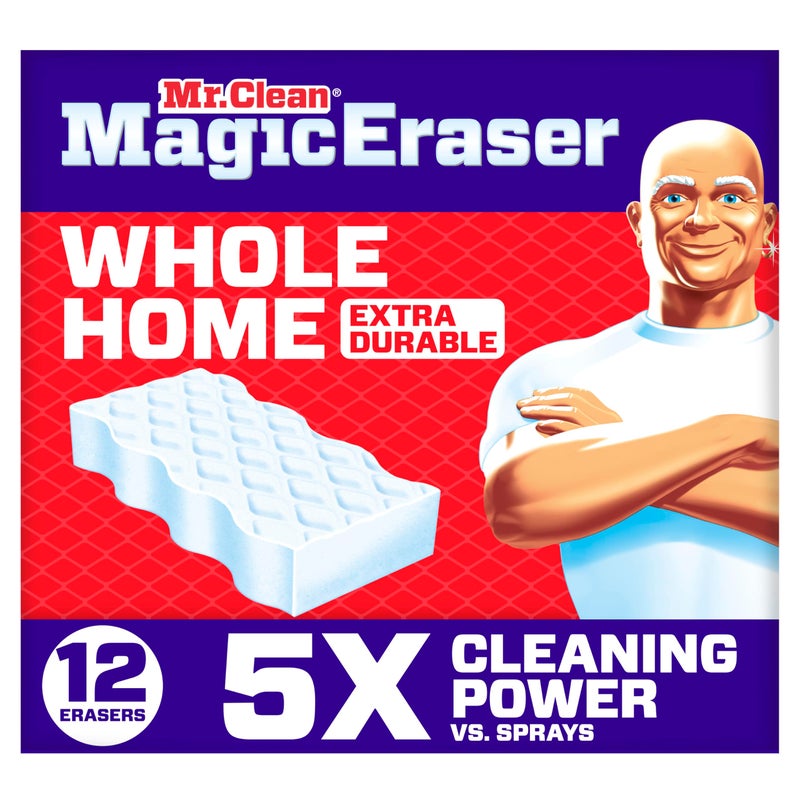 Mr Clean Mr. Clean Magic Eraser Sponge, All Purpose Cleaner, Cleaning Scrubber, Wall, Sneaker, Kitchen, Bathroom, Shower Cleaning Supplies, Melamine Sponge, Cleaning Pads, Whole Home Extra Durable, 12ct - Image 1