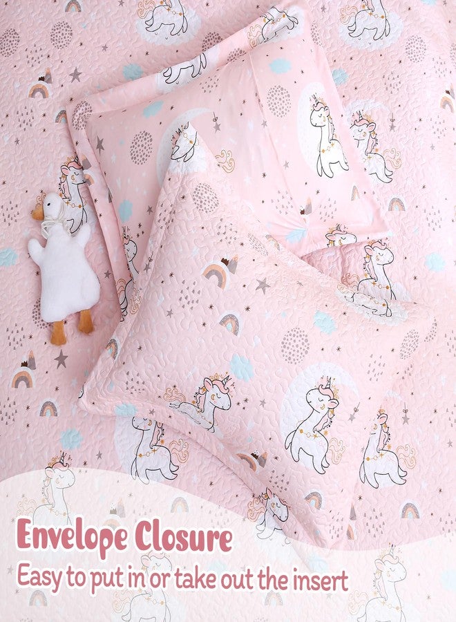 JSD Pink Unicorn Kids Quilt Set Full/Queen, Girls Printed Bedspread Coverlet with Pillow Shams, Soft Lightweight Summer Quilted Blanket - Image 4