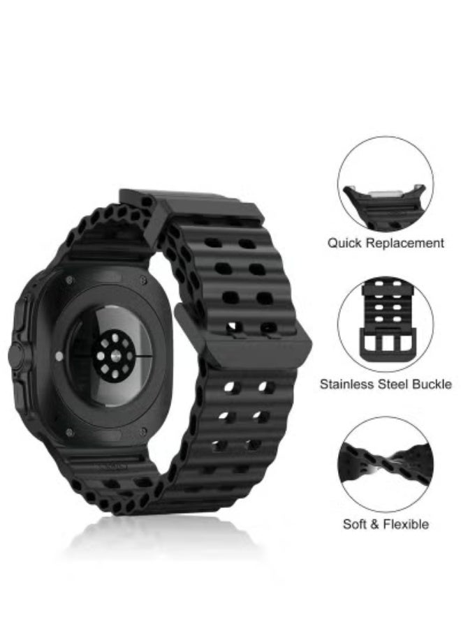تايجر Soft Silicone Adjustable Replacement Strap for 47mm Galaxy Watch 7 Ultra | Durable Sport Bracelet | Lightweight, Sweat-Resistant Band for Active Lifestyles | Easy Installation – Black - Image 3