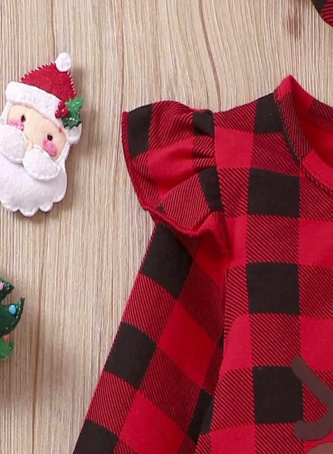 Aalizzwell Little Toddler Girls Christmas Outfits Deer Buffalo Plaid Tunic Tops Pants Xmas Clothes Set (Deer, 18-24 Months) - Image 4