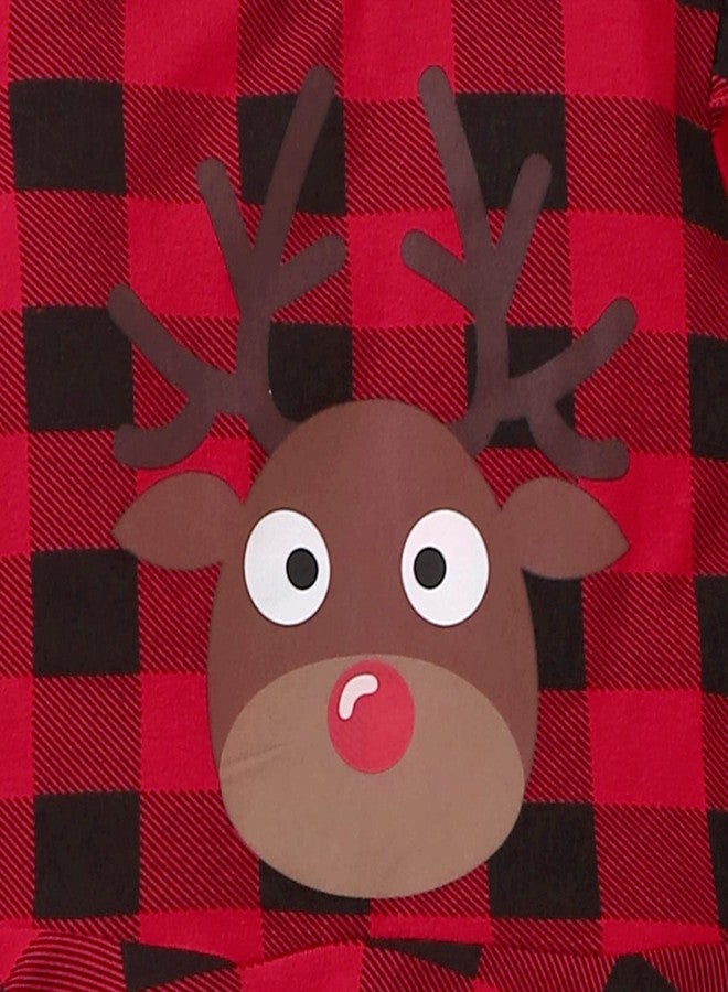 Aalizzwell Little Toddler Girls Christmas Outfits Deer Buffalo Plaid Tunic Tops Pants Xmas Clothes Set (Deer, 18-24 Months) - Image 5