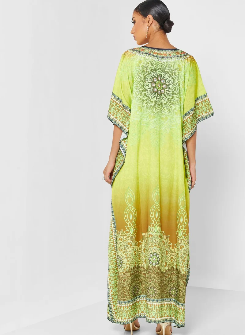 ARABIAN CLOSET Printed Kaftan With Pouch