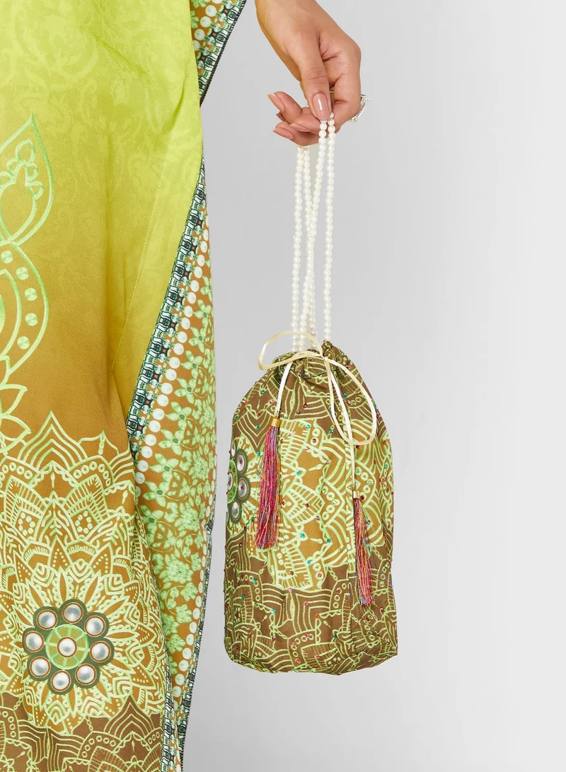 ARABIAN CLOSET Printed Kaftan With Pouch