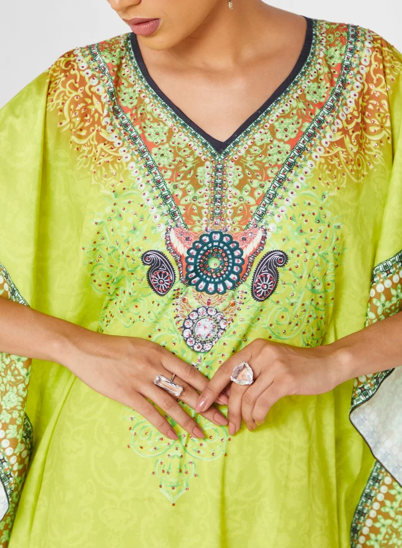 ARABIAN CLOSET Printed Kaftan With Pouch