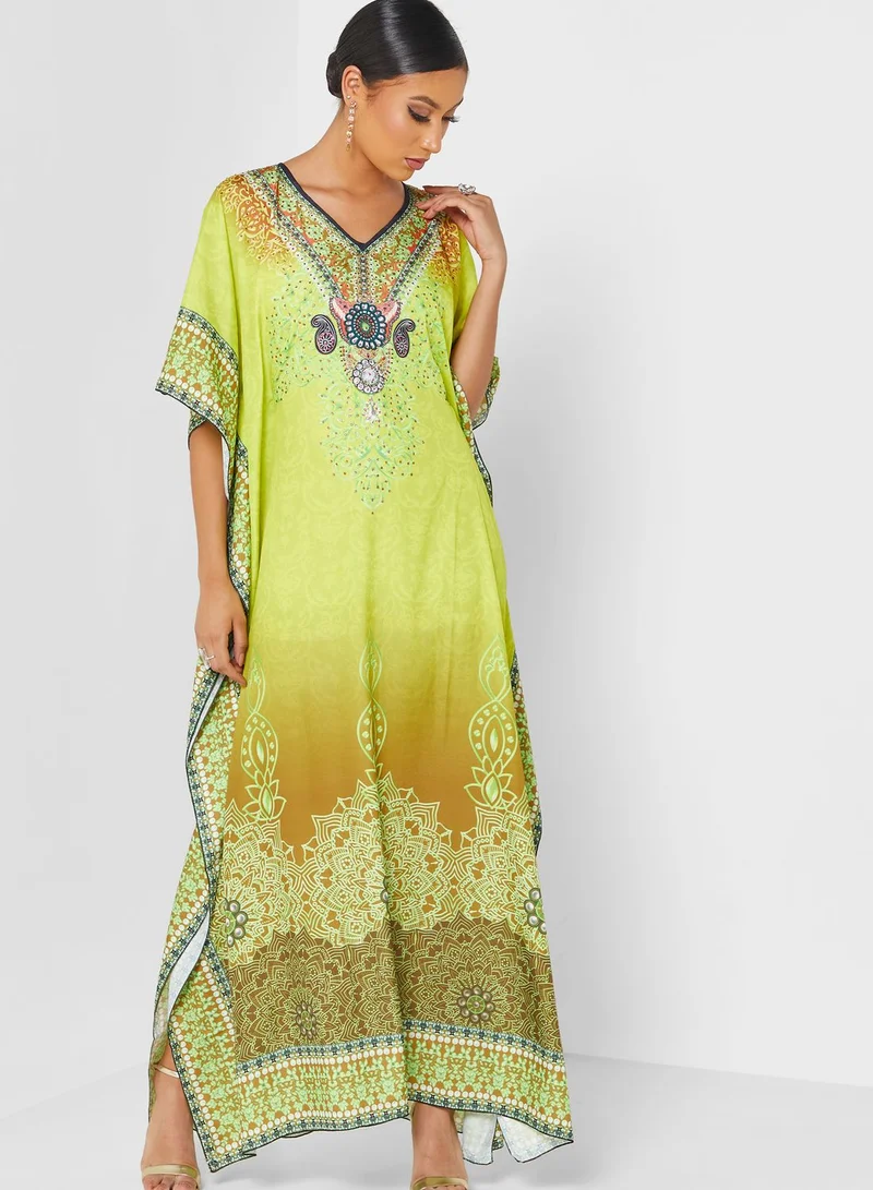ARABIAN CLOSET Printed Kaftan With Pouch
