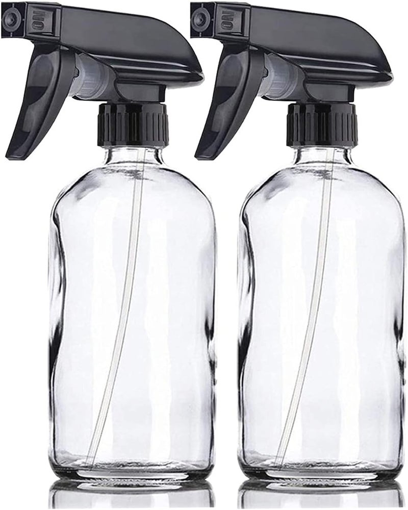 FUFU 2pcs Clear Glass Spray Bottles Empty Boston Round Bottles Refillable Container Bottles for Essential Oils Cleaning Products Aromatherapy 250ml (250ML) - Image 1