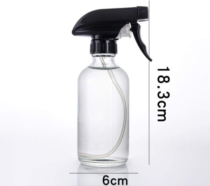 FUFU 2pcs Clear Glass Spray Bottles Empty Boston Round Bottles Refillable Container Bottles for Essential Oils Cleaning Products Aromatherapy 250ml (250ML) - Image 2