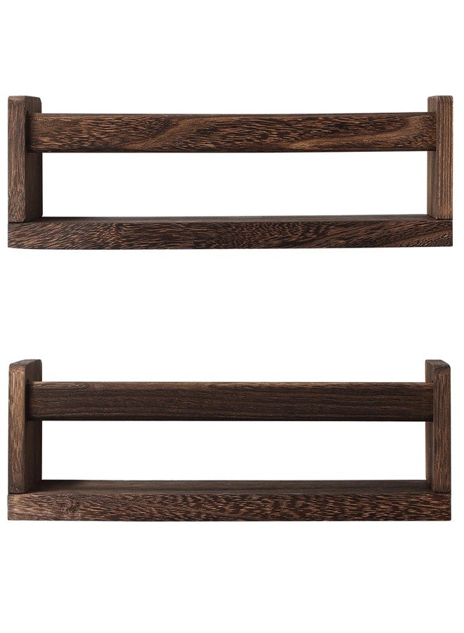 JORIKCHUO Nursery Book Shelves, Set of 2 Wood Floating Book Shelves for Kids Room, Kitchen Spice Rack, or Rustic Wall Mounted Shelves for Farmhouse Bathroom Décor (Carbon Brown) - Image 1