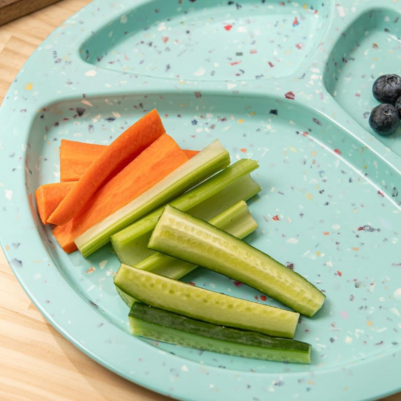bzyoo 11Inch Divided Green Set of 2  Confetti Green BPAFree 100 Melamine Portion Control Plates Unbreakable Dishwasher Safe Plates with Dividers for Weight Loss Camping BBQ Parties Fun - Image 5