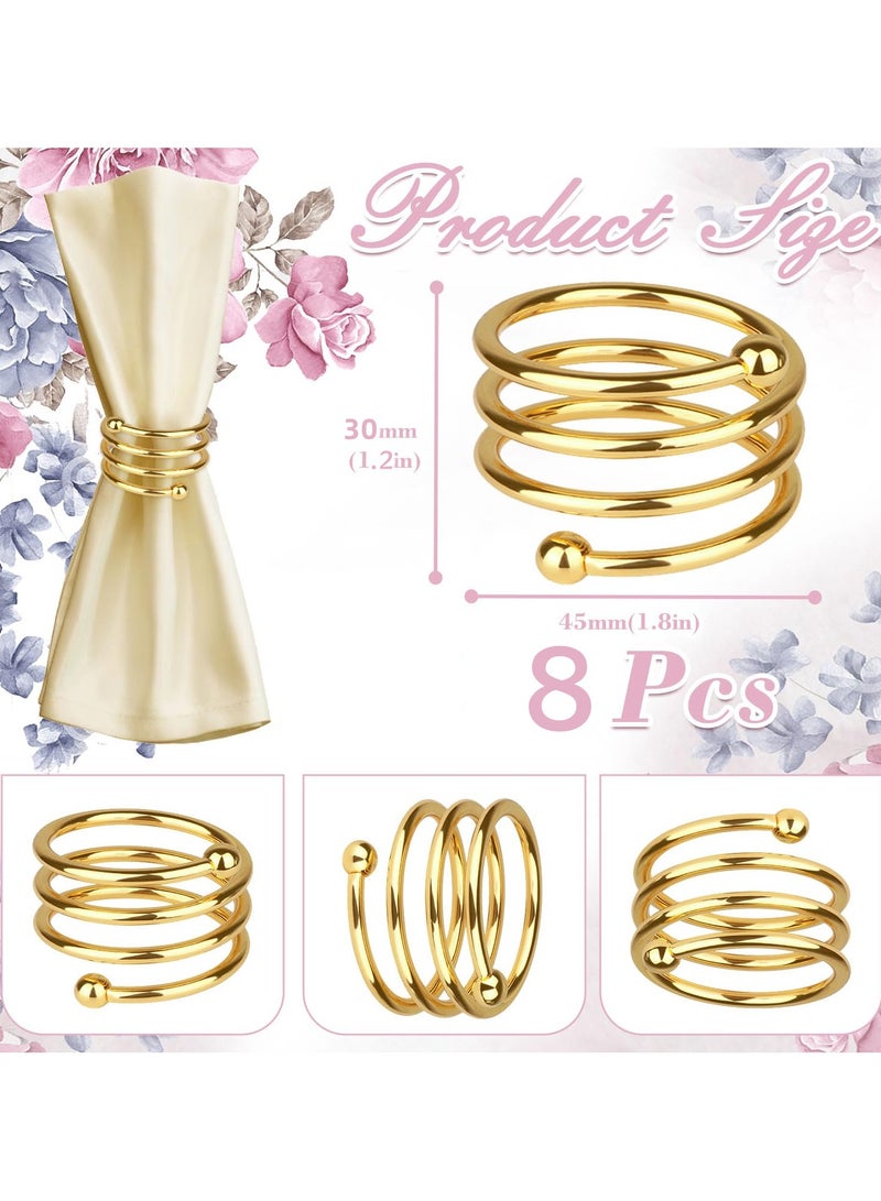 8Pcs Gold Napkin Rings, Metal Napkin Rings Dinner Napkin Holders for Cloth Napkins Thanksgiving Wedding  Party Kitchen Table Decoration Family Dinner, Birthday Party Spiral Gold - Image 4